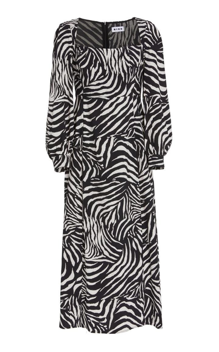 Rixo Mara Zebra-print Crepe Midi Dress