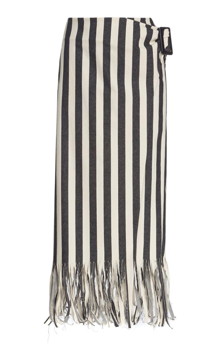 Rejina Pyo Robin Striped Fringed Denim Skirt