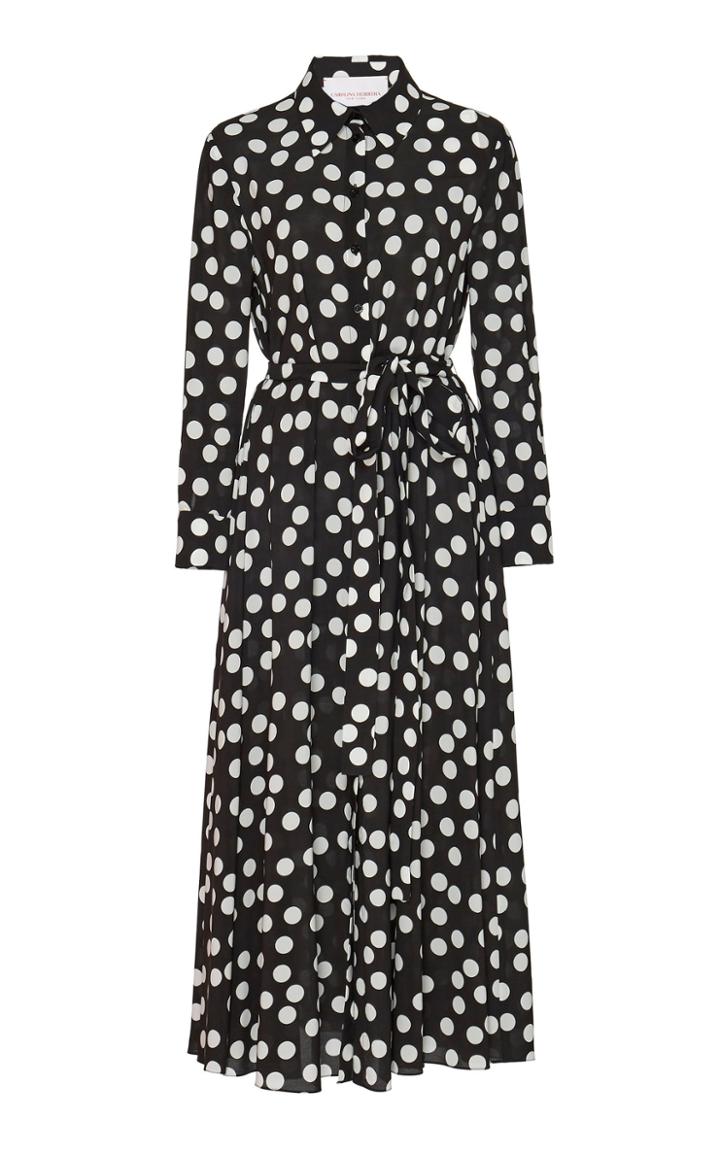 Carolina Herrera Tie-front Polka-dot Satin-crepe Dress