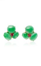 Sorab & Roshi Triple Jade Earrings With Pink Tourmaline Center