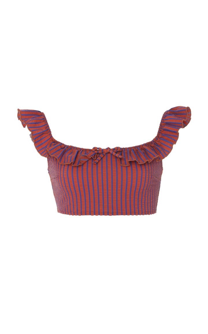 Solid & Striped Paloma Ruffle Seersucker Bikini Top