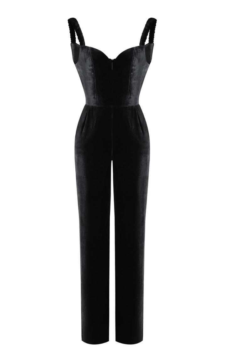 Rasario Black Ruched Strap Jumpsuit
