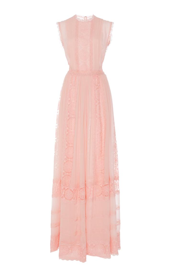 Costarellos Sleeveless Lace-trim Silk Chiffon Dress