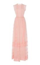 Costarellos Sleeveless Lace-trim Silk Chiffon Dress