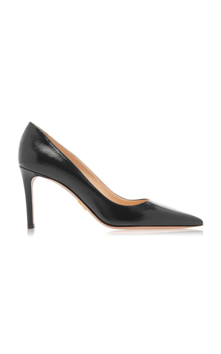 Prada Glossed Textured-leather Pumps