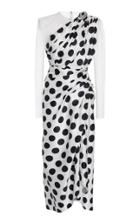 Dolce & Gabbana Ruched Polka Dot Chiffon Sleeve Midi Dress