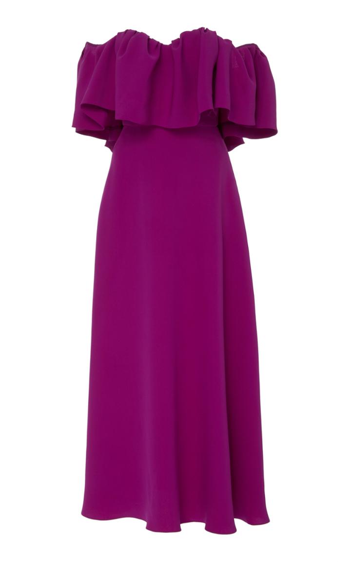 Lela Rose Off-the-shoulder Ruffle Silk Maxi Dress