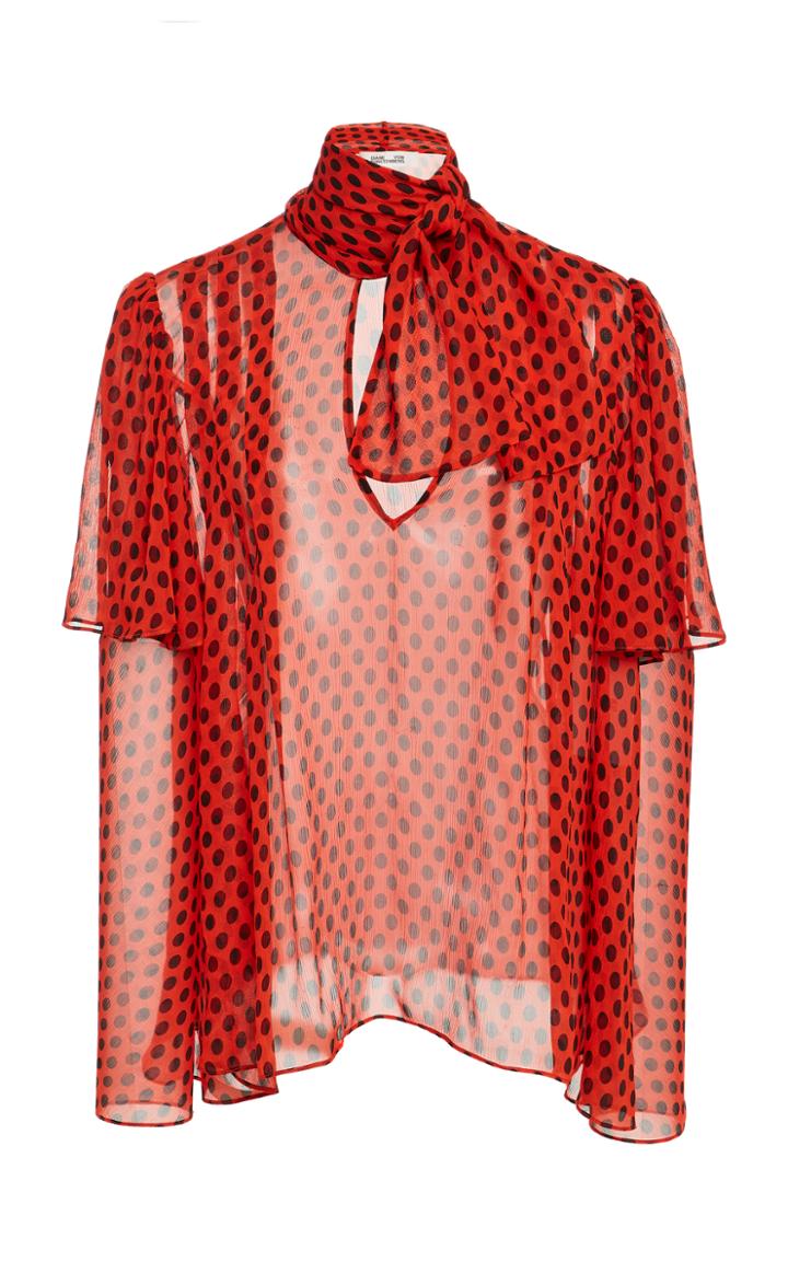 Diane Von Furstenberg Long Sleeve Neck Tie Blouse