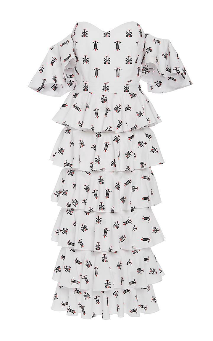 Caroline Constas Irene Ruffle Midi Dress