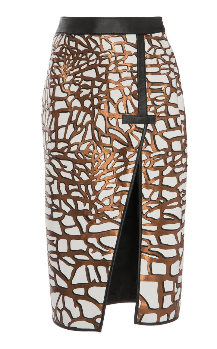 Mary Katrantzou Leather Giraffe Intarsia Skirt