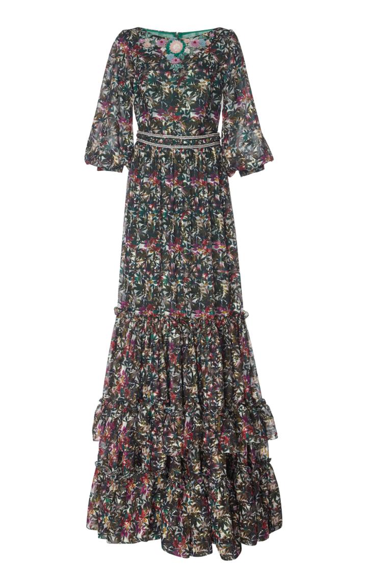 Costarellos Iridescent Botanical-print Jacquard Dress