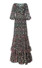 Costarellos Iridescent Botanical-print Jacquard Dress