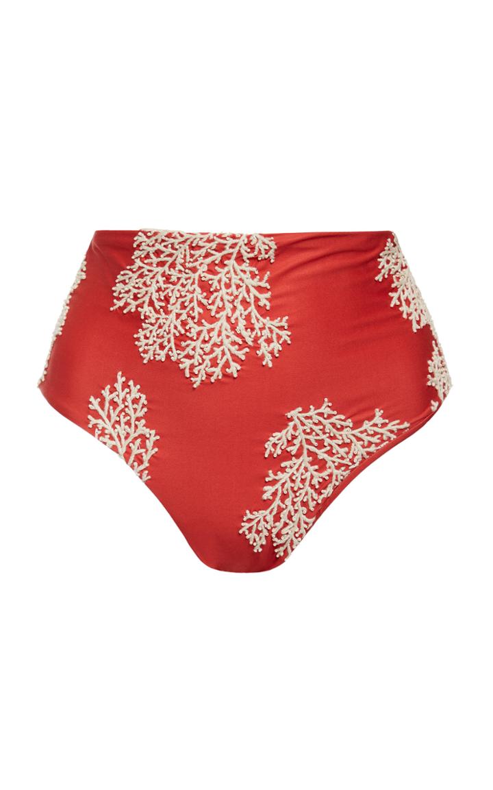 Moda Operandi Agua By Agua Bendita Alicia Coralina Embroidered Coral Bikini Bottom S