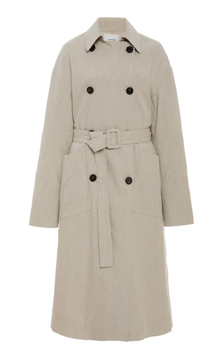 Moda Operandi Vince Side Slit Linen-blend Trench Coat Size: Xxs