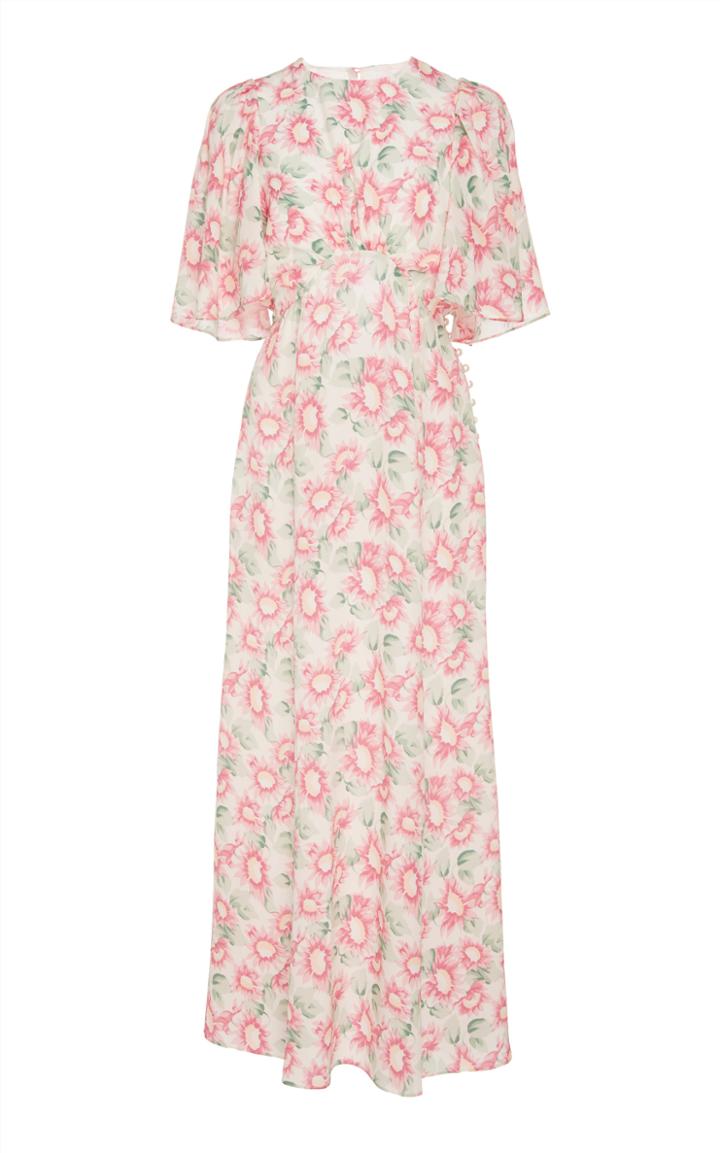 Les Rveries Petal Sleeve Silk Dress