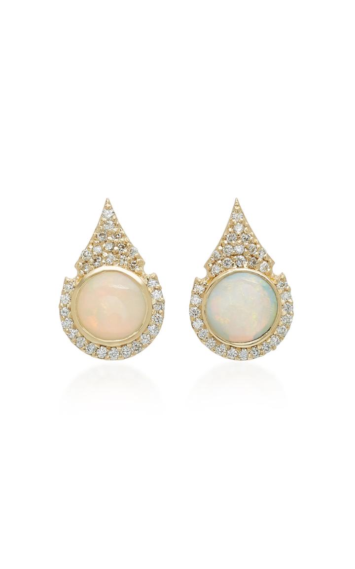 Ilana Ariel Aziza 14k Gold Opal And Diamond Earrings