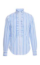 Prada Righe Baiadera Ruffle Cotton-poplin Dress Shirt