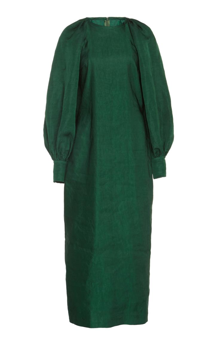 Martin Grant Balloon Sleeve Linen Blend Midi Dress