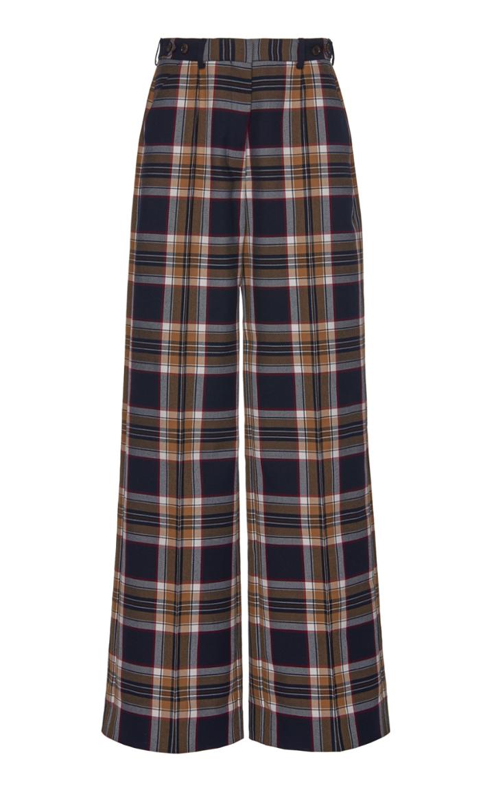 Rokh Plaid Crepe Wide-leg Pants