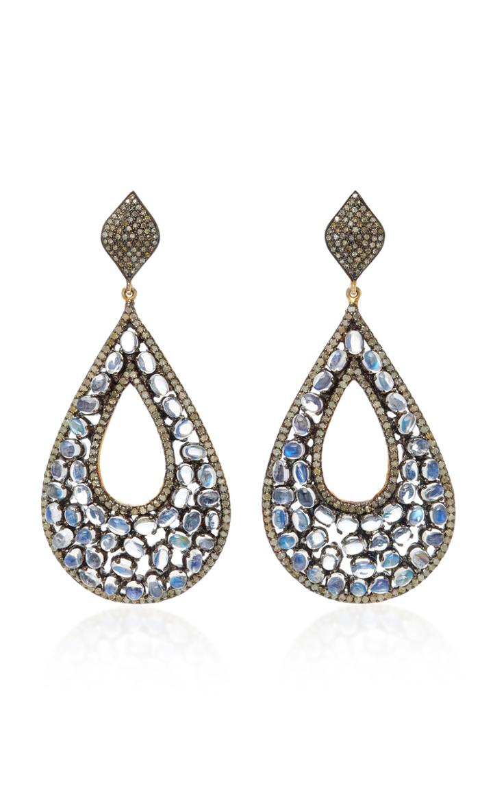 Sanjay Kasliwal 14k Gold Silver Moonstone And Diamond Earrings