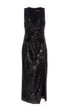 Sally Lapointe Vertical Sequin Embroidered High Slit Dress