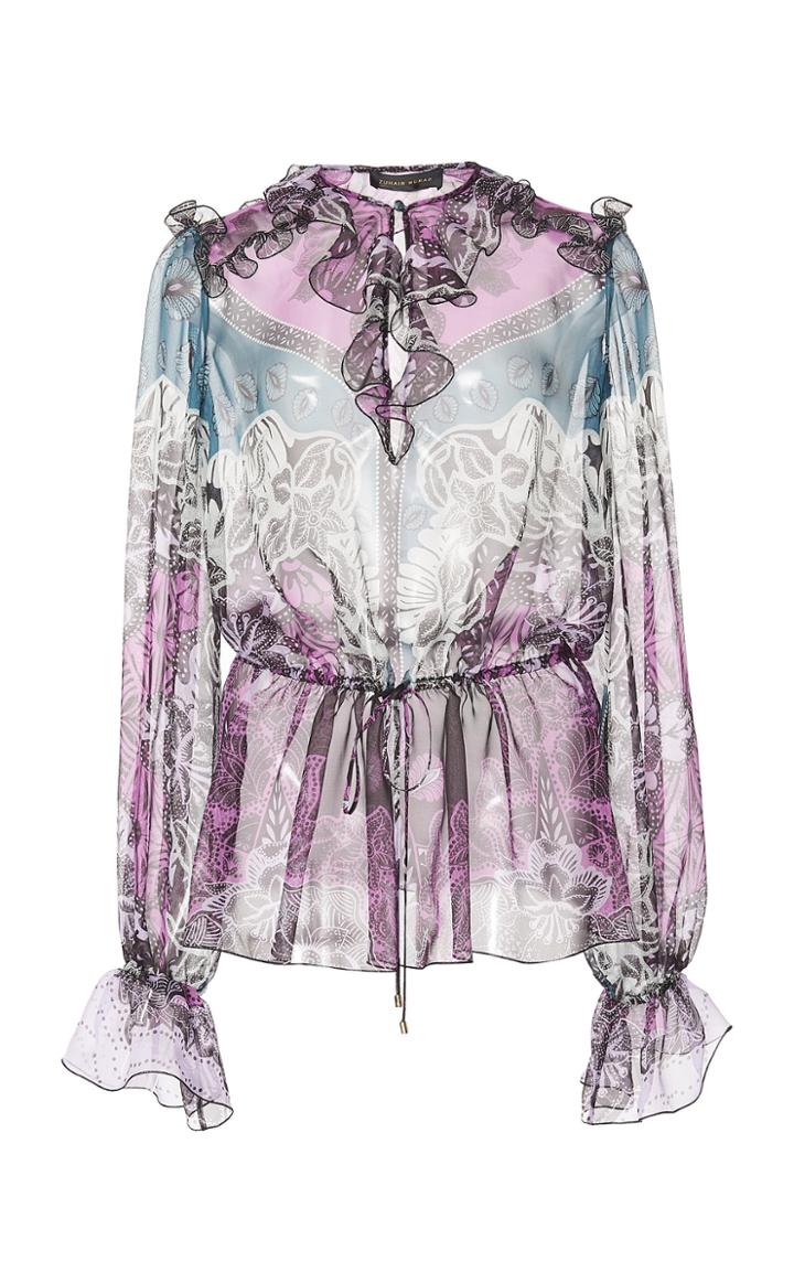 Zuhair Murad Ruffled Printed Silk Top
