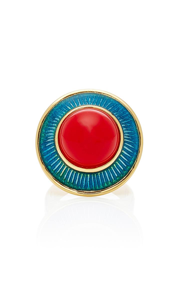 Aurlie Bidermann Elvira Ring With Turquoise Enamel And Coral Resin