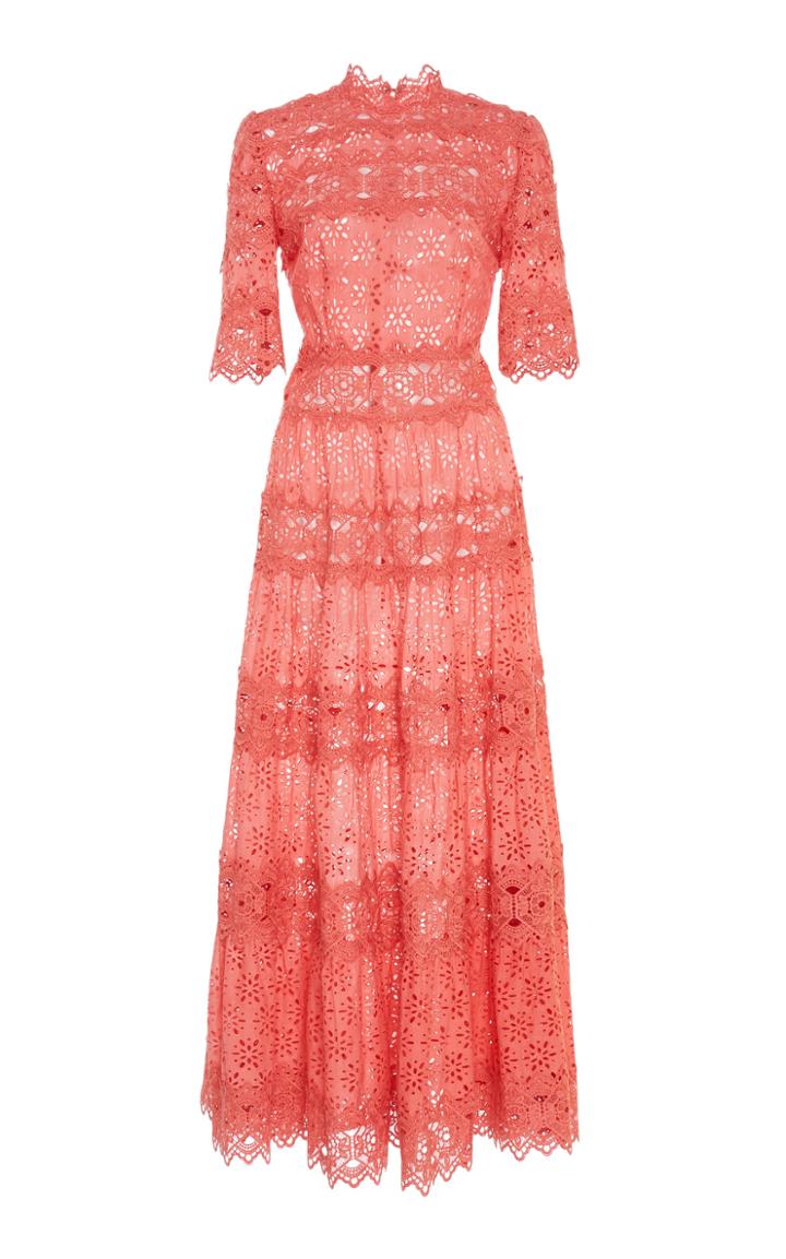 Costarellos Tiered Broderie Anglais Cotton-blend Midi Dress