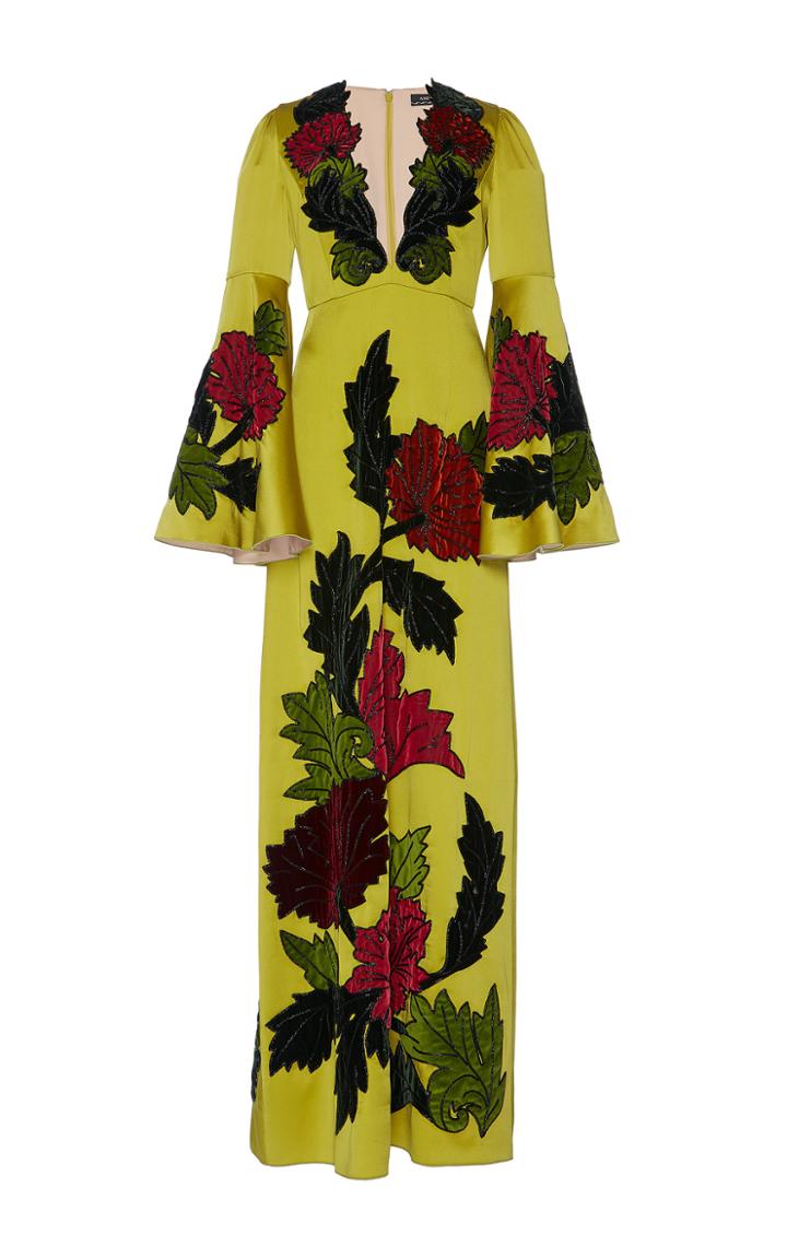 Andrew Gn Bead Embroidered V-neck Gown