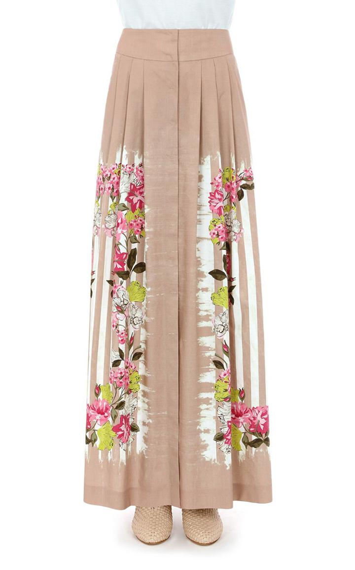 Moda Operandi Alberta Ferretti Pleated Printed Cotton Poplin Maxi Skirt