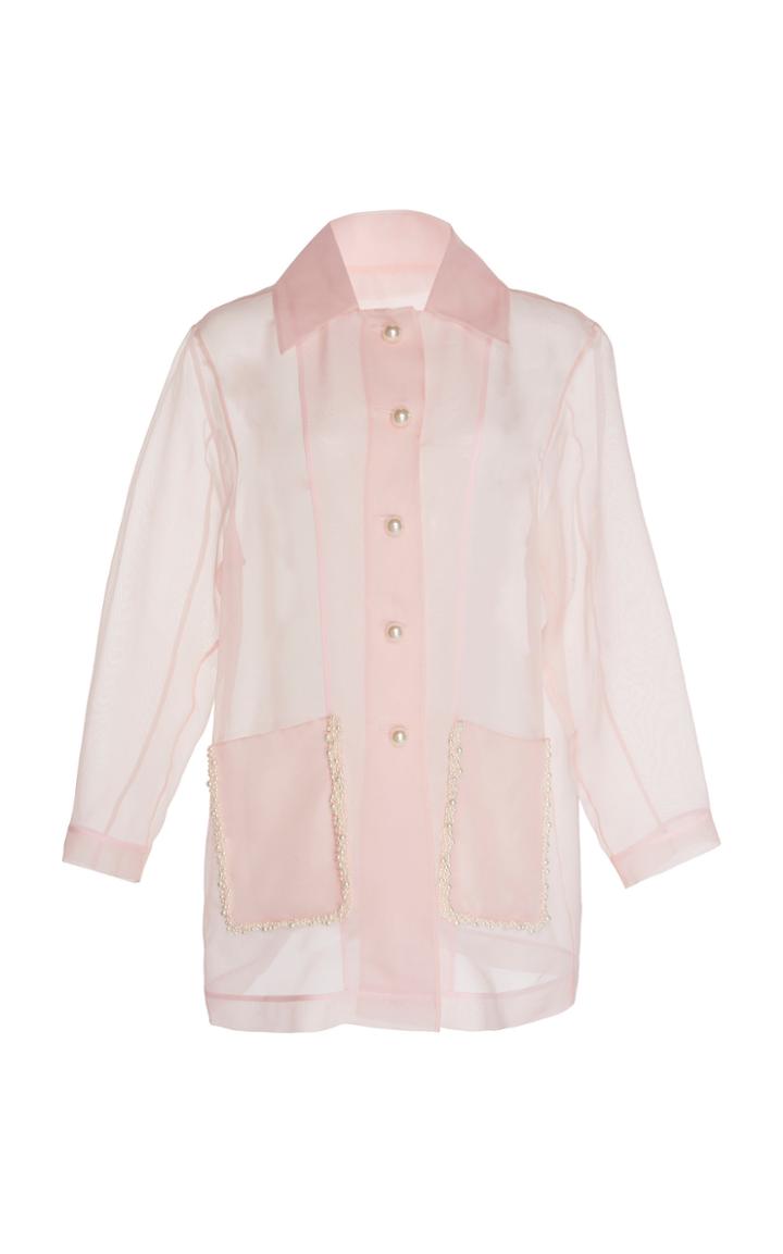 Huishan Zhang Aubree Pearl Embellished Silk Organza Jacket