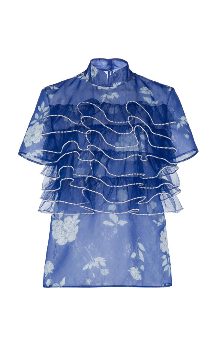 Moda Operandi Huishan Zhang Blake Floral Ruffled Organza Blouse Size: 6