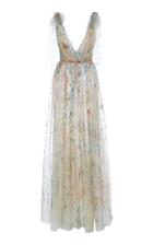 Monique Lhuillier Embroidered V-neck Gown