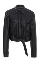 Sally Lapointe Belted Faux Leather Blouse