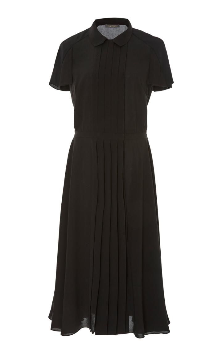 Zac Posen Pleated Short Sleeve Dress