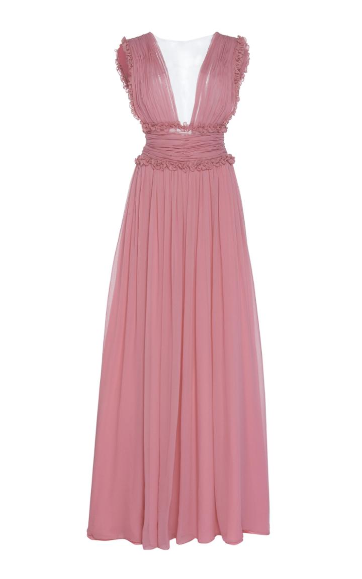 Costarellos Ruffle-trimmed Silk-chiffon Gown