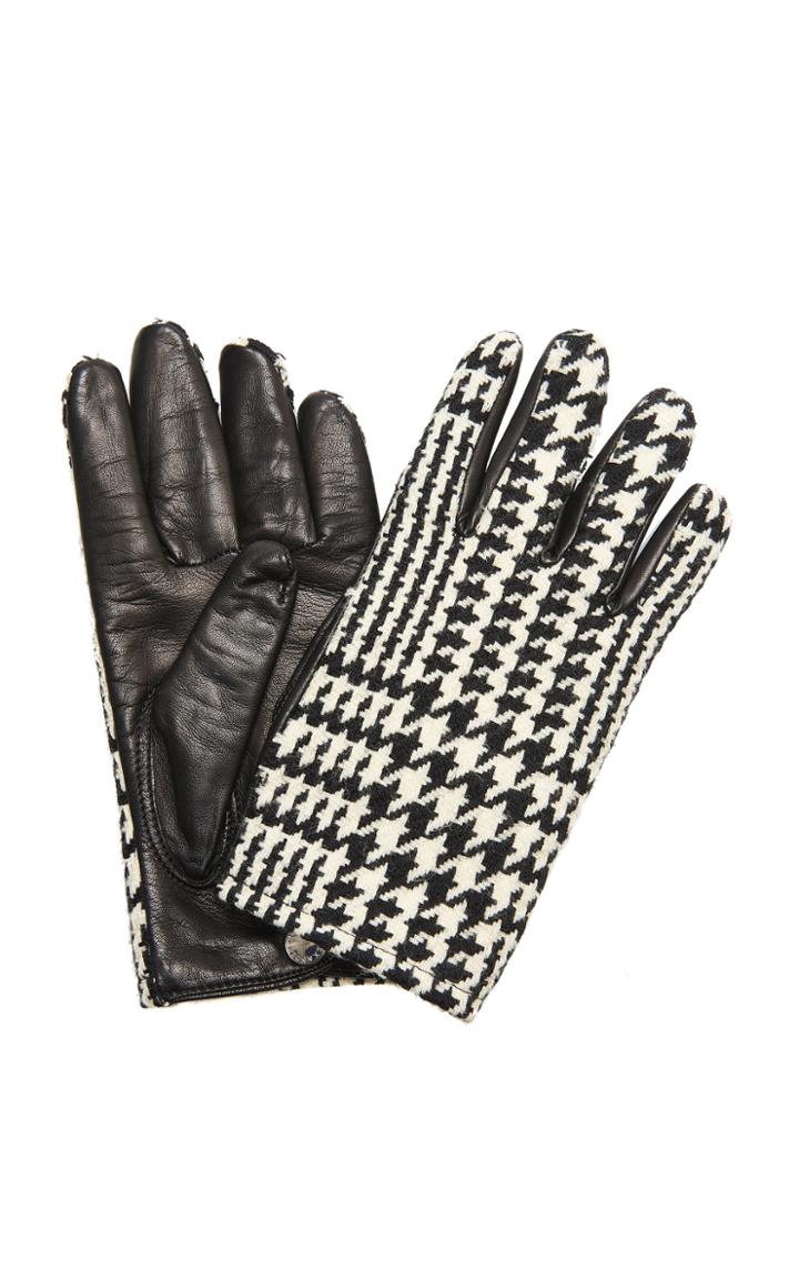 Moda Operandi Alexander Mcqueen Houndstooth Cashmere And Leather Gloves Size: 7.5