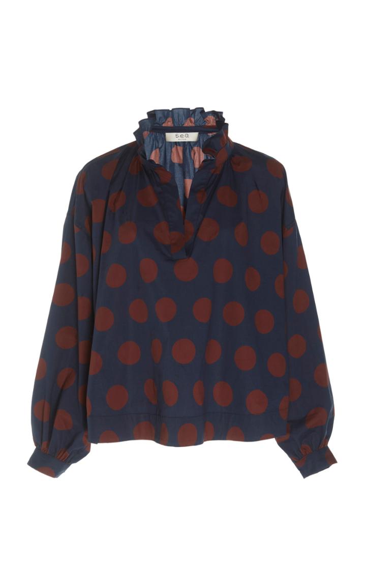 Sea Ruffled Polka Dot Blouse
