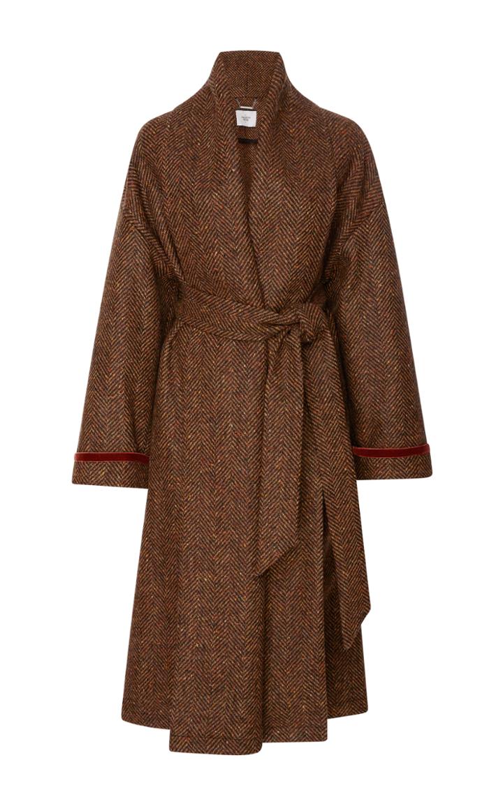 Maison Pre Herringbone Shawl Collar Coat