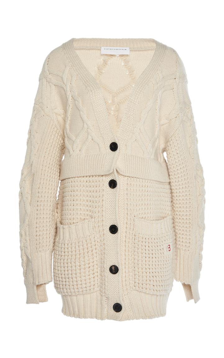 Victoria Beckham Oversized Cable And Waffle-knit Wool Cardigan
