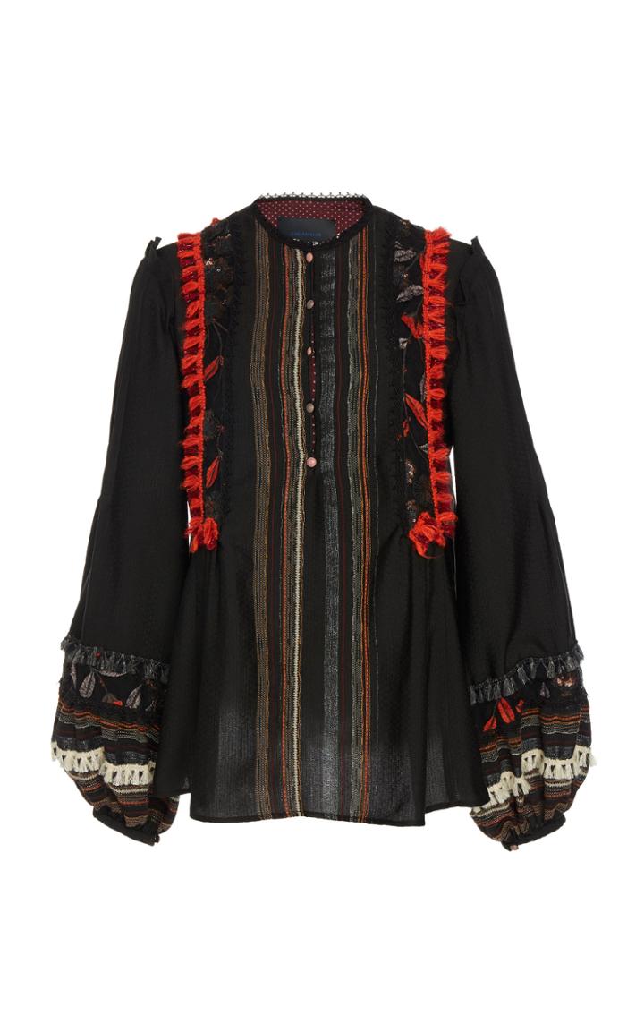 Costarellos Jacquard Fringe Blouse