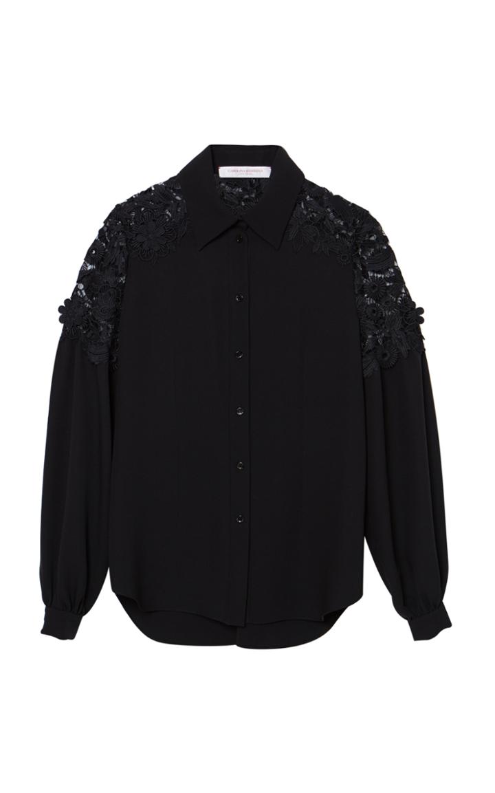 Moda Operandi Carolina Herrera Puff-sleeve Lace-inset Georgette Shirt