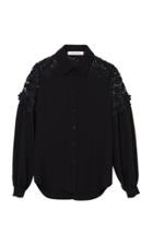 Moda Operandi Carolina Herrera Puff-sleeve Lace-inset Georgette Shirt