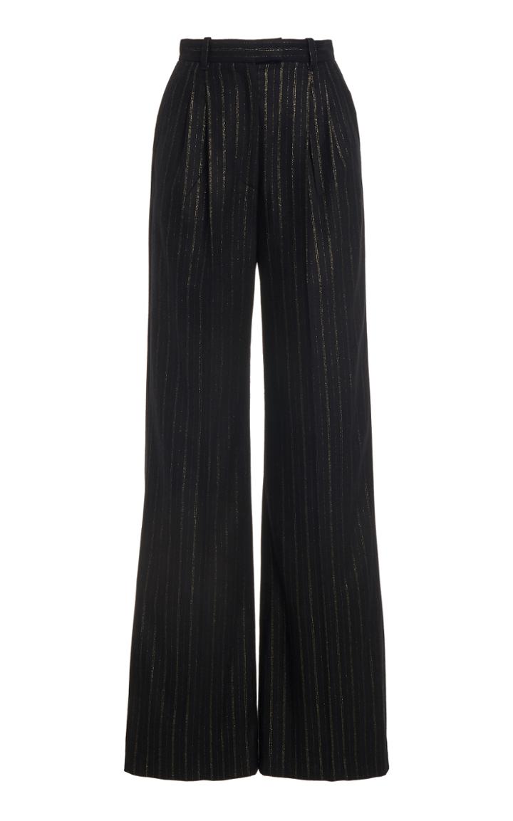 Moda Operandi Redemption Pleated Metallic Pinstriped Wool-blend Wide-leg Trousers