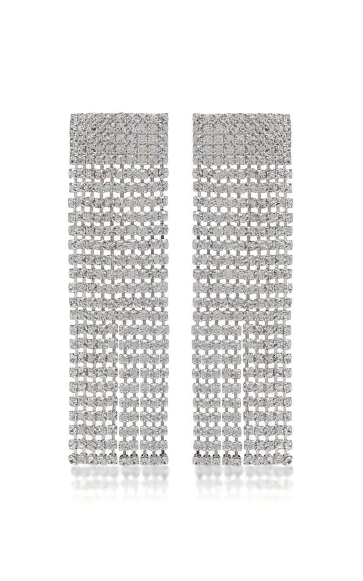 Alessandra Rich Wide Rectangular Crystal Earrings With Fringe