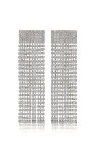 Alessandra Rich Wide Rectangular Crystal Earrings With Fringe