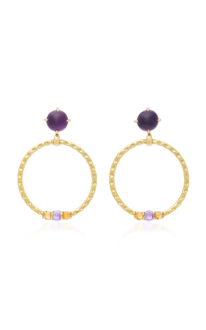 Daria De Koning Large Orbit 18k Gold Multi-stone Studded Hoop Earrings