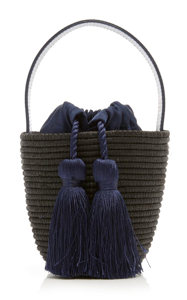 Cesta Collective Party Pail Leather-trimmed Straw Bucket Bag