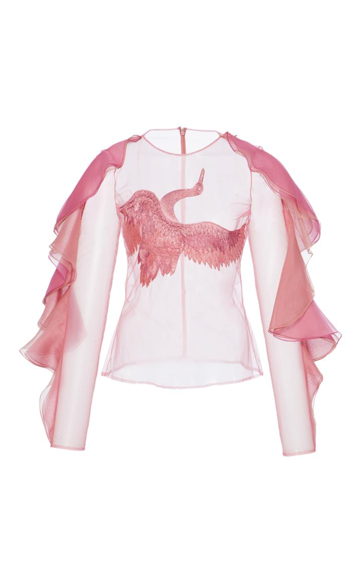 Christian Siriano Ruffled Embroidered Blouse