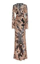 Elie Saab Sequin Embellished Long Sleeve Tulle Gown